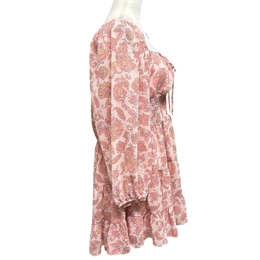 Joe Fresh x Roxy Earle Pink Floral Long-Sleeve Smocked Mini Dress L - Picture 4 of 11